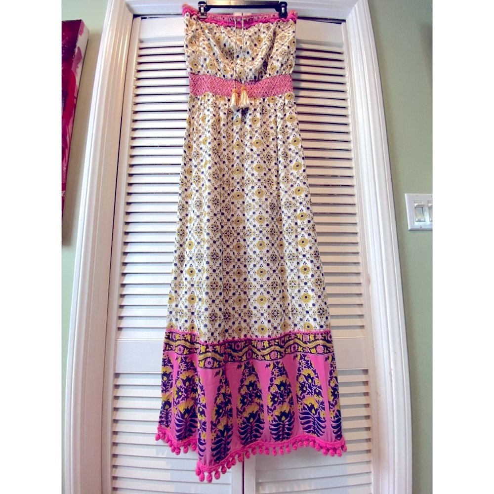 Calypso St Barth Strapless Embroidered Boho Maxi Dress Resort Sz M